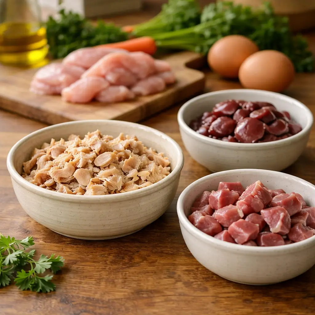 Fresh ingredients for homemade cat food