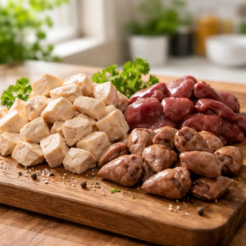 Cooked proteins for nutritious homemade cat food