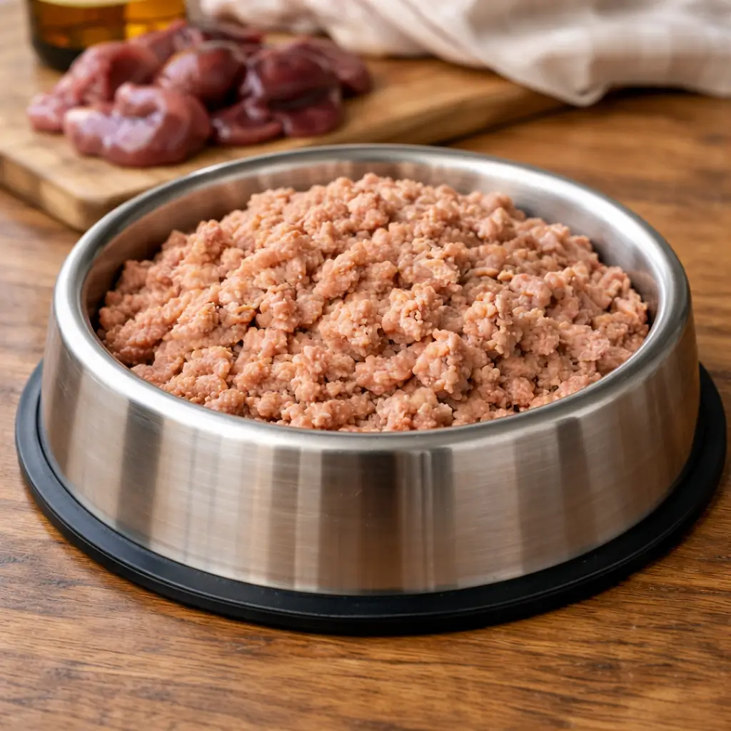 Chicken-based homemade wet cat food recipe prepared at home for daily feline feeding