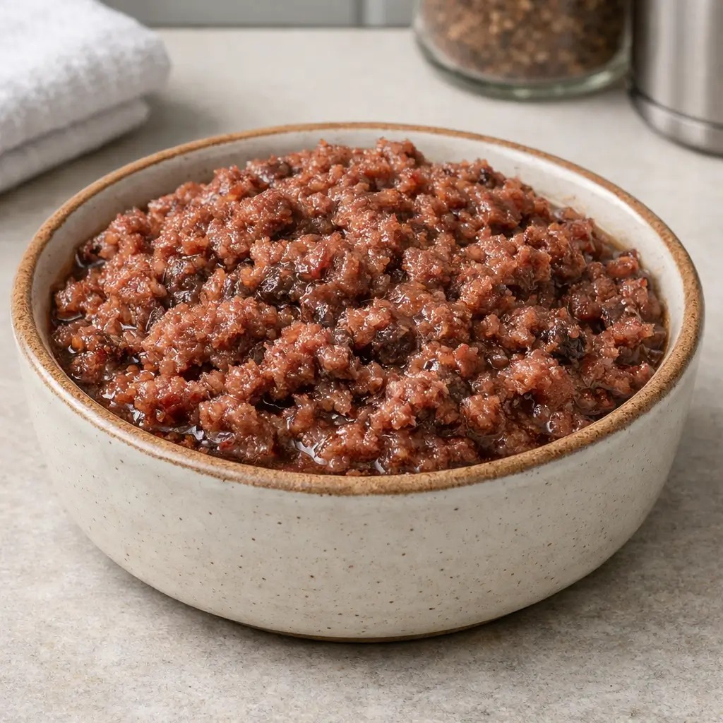 Beef and organ homemade wet cat food recipe rich in protein and essential nutrients
