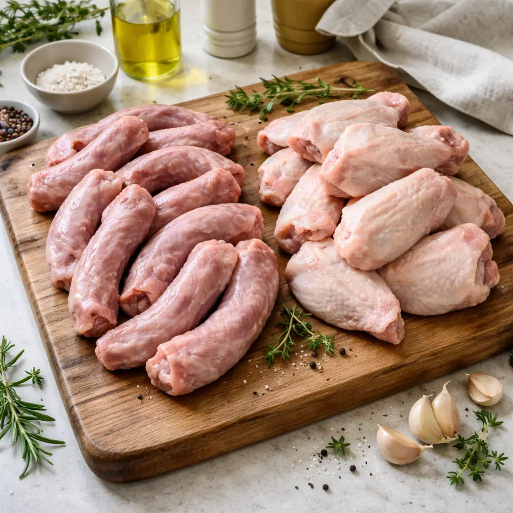 Can cats eat chicken bones safely? Close-up of sharp cooked chicken bones that can splinter and harm a cat’s digestive system
