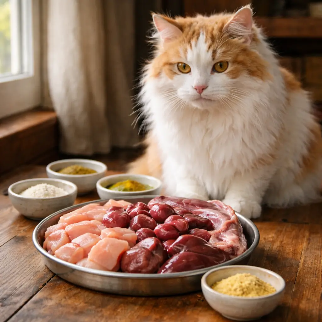 Can cats eat raw chicken for nutrition – balanced raw chicken meal with organs and supplements for cats