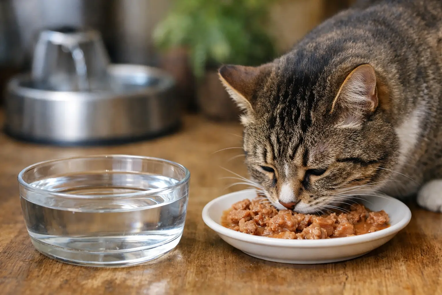 my cat doesn't drink water but eats wet food