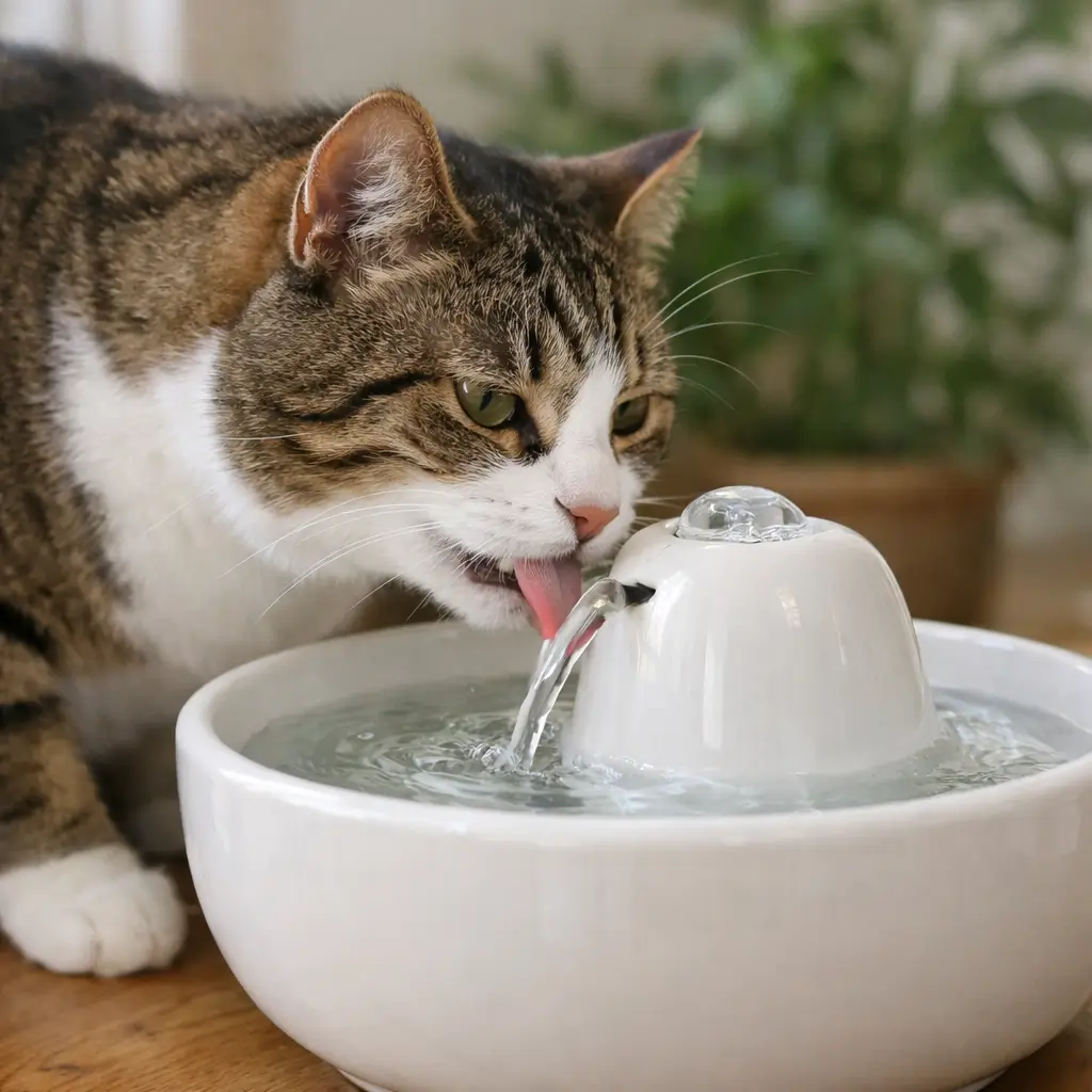 Encouraging hydration when my cat doesn't drink water but eats wet food using a water fountain